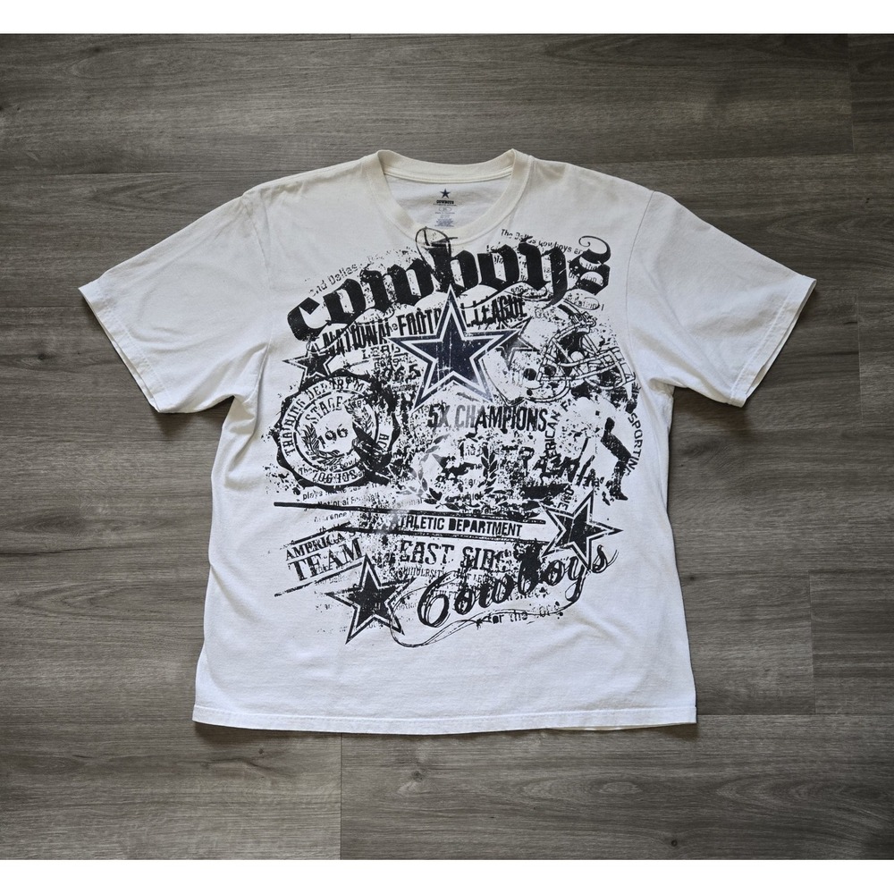 Vintage Dallas Cowboys T-Shirt Mens White 2XL Y2K Graphic Tee‎